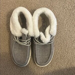 Hey Dude Gray Shoes with White Fur Lining